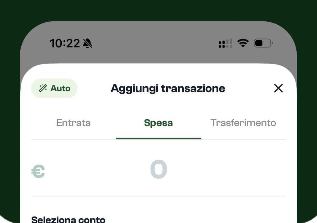 Schermata di Blin per aggiungere una transazione